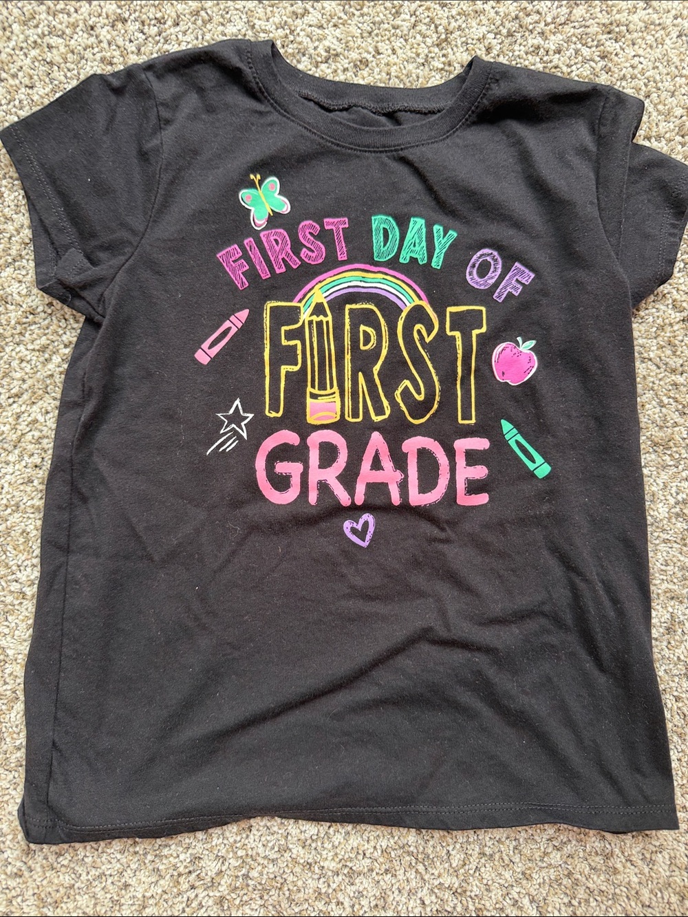 Children's Place Black "First Day of First Grade" Tee with Bright Accents size M